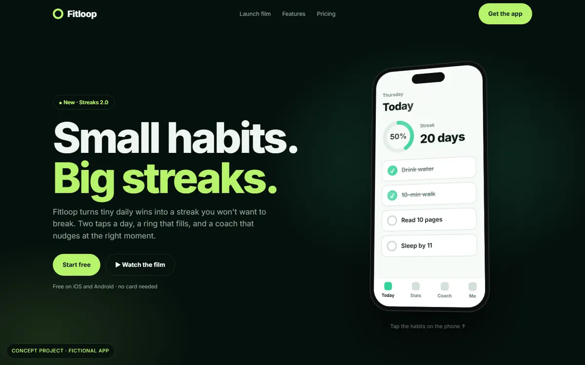 Fitloop app landing page concept