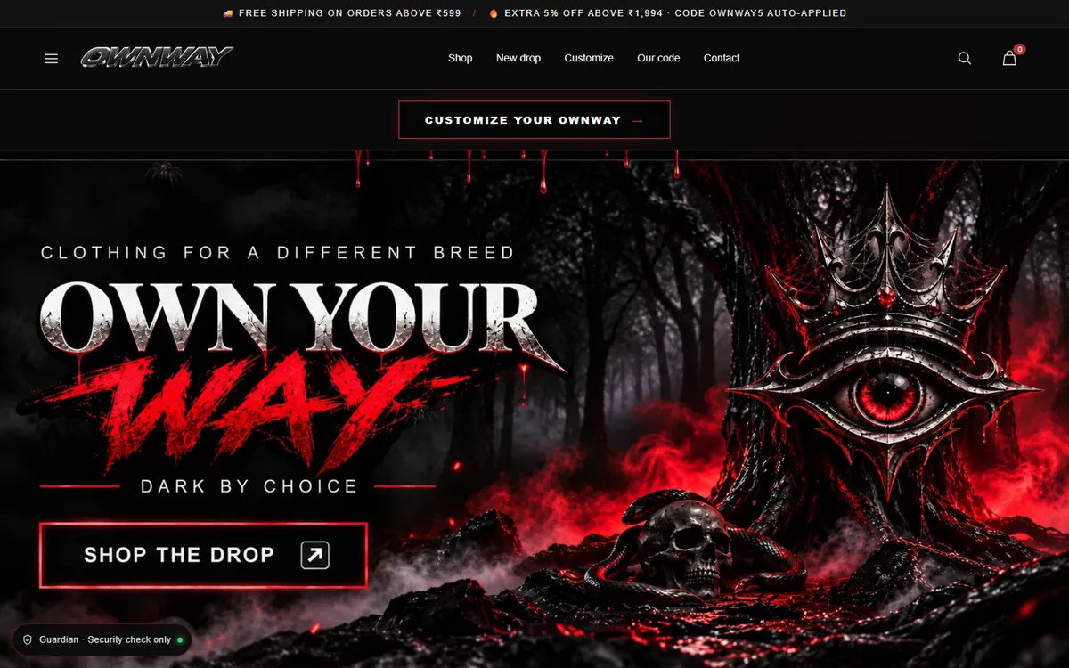 OWNWAY streetwear store homepage